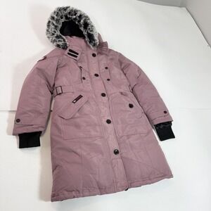 Canada Weathergear Coat Womens Small‎ Pink Hooded Faux Fur Trim Puffer Parka